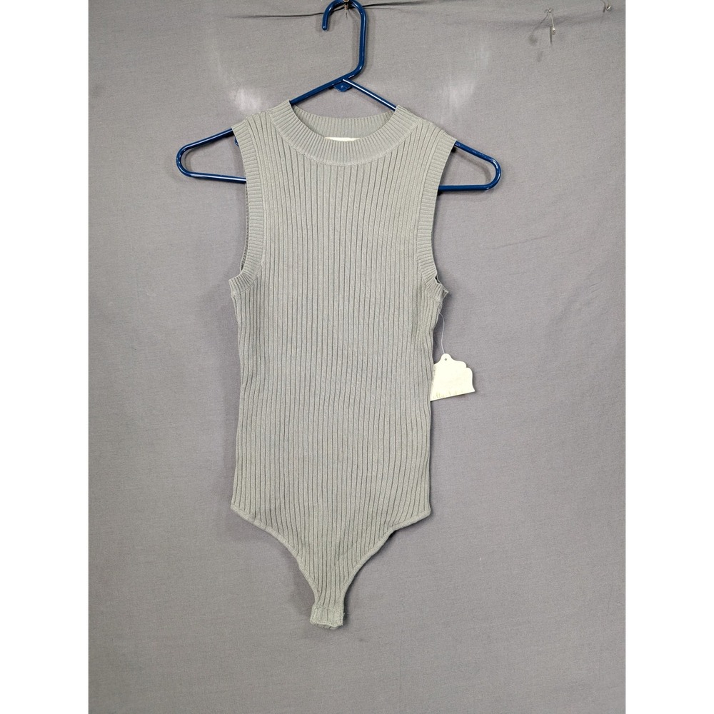 Altar'd State Ribbed Sleeveless Bodysuit Vetiver Green Small 18727308AS
